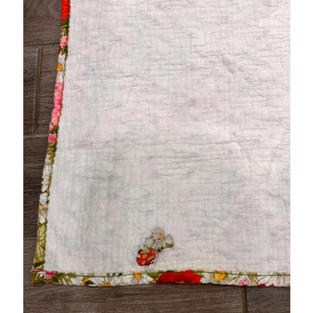 Handmade Quilted Bedspread Womens Red Floral Poppy Daisy Cottagecore Retro Twin